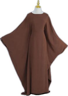 Evening Solid Maxi Length Abaya, Evening Solid Color Maxi Length Abaya, Evening Maxi Length Solid Abaya, Elegant Long Sleeve Solid Color Kaftan, Elegant Solid Color Maxi Length Kaftan, Evening Maxi Dress With Batwing Sleeves, Elegant Long Brown Abaya, Elegant Brown Long Sleeve Kaftan, Elegant Long Sleeve Brown Kaftan