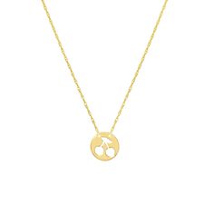 14K Gold Negative Space Cherry Mini Disk Adjustable Necklace - Yellow Gold, 18" Length, Spring Ring Savor the sweetness of style with our 14K Yellow Gold Cutout Cherry Mini Disk Adjustable Necklace. This delightful piece features an intricately crafted cutout cherry design on a mini disk pendant, suspended elegantly from an 18-inch yellow gold chain. The necklace boasts an adjustable length for versatility, allowing you to customize your look effortlessly. Capture the charm of cherries and eleva Anniversary Yellow Gold Birthstone Necklace Tarnish Resistant, Symbolic Yellow Gold Jewelry For Valentine's Day, Anniversary Yellow Gold Birthstone Necklace, Yellow Gold Charm Necklace For Anniversary With May Birthstone, Yellow Gold Jewelry With Hallmark For Birthday, May Birthstone Yellow Gold Charm Necklace For Birthday, Yellow Gold Necklace For Anniversary With May Birthstone, Symbolic Jewelry For Anniversary On Mother's Day, Symbolic Jewelry For Anniversary And Mother's Day