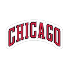 the word chicago in red and white sticker