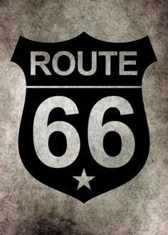 the route 66 sign is shown in black and white on an aged paper texture background