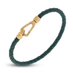 Dynamic woven green leather wrap creates this distinct men's bracelet from the Lash Collection from Marco Dal Maso. Fashioned in green leather and 18K yellow gold-plated sterling silver, the 8-inch bracelet secures in place with a trigger clasp. Lash Collection, Jared The Galleria Of Jewelry, Man Weave, Men's Bracelet, Loose Stones, Bracelet Sterling Silver, Bracelet Clasps, Leather Wraps, Green Leather