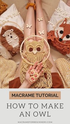 Macrame Pattern Owl Macrame Tutorial, Macrame Mushroom Tutorial, Macrame Owl Pattern Free, Fall Macrame Ideas, Macrame Animals Tutorials, Macrame For Kids, Macrame Gift Ideas, Macrame Half Mandala