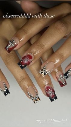 Red Leopard Nails, Red Acrylic Nails, Simple Acrylic Nails, Leopard Nails, Soft Nails, Red Nail, Unique Acrylic Nails