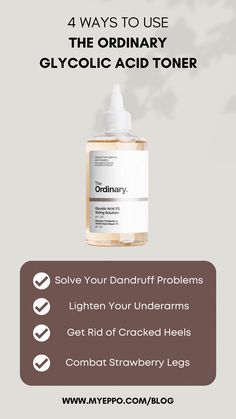 Glycolic acid offers many benefits to our skin, mainly to combat acne and hyperpigmentation. But, there are also four different ways on how to use a glycolic acid toner from head to toe. Read more in this blog. Acanthosis Nigricans, Glycolic Acid Toner, The Ordinary Glycolic Acid, Strawberry Legs, Acne Overnight, Skincare Benefits, Tips Skincare, Top Skin Care Products, All Natural Skin Care