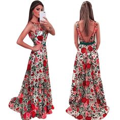 Embroidery Flowers Backless Pleated Long Prom Party Dress Embroidery Flower Dress, Mesh Dresses, Halter Evening Dress, Women Back, Designer Maxi Dress, Long Dress Design, Evening Dress Fashion, Dresses Elegant, Floral Print Maxi Dress