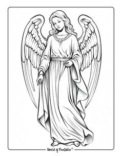 an angel with wings and halos is shown in black and white, as well as the