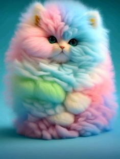 a fluffy cat with blue eyes sitting down