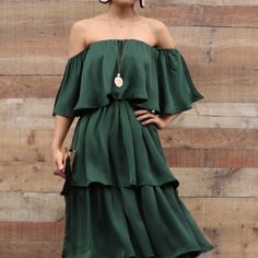 Beautiful Green Off The Shoulder Ruffle Maxi Dress. Gorgeous In Person Has Elastic Bands On The Shoulder And All Over The Dress So You Can Size It Up M Can Fit L And L Can Fit Xl Beautiful Summer Color Flowy Ruffle Dress For Brunch, Flowy Green Midi Dress With Ruffles, Green Midi Ruffle Dress, Chic Green Ruffle Sleeve Dress, Green Midi-length Ruffle Dress, Green Ruffle Dress For Brunch, Green Off-shoulder Ruffled Midi Dress, Green Off-shoulder Midi Dress With Ruffles, Ruffle Maxi Dress