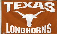 the texas longhorns logo is shown on an orange background with white letters and a large steer's head