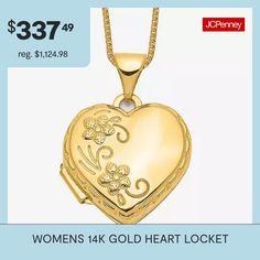 Features: Quick ShipJewelry Closure: Spring Ring ClaspLink Construction: SolidShape: HeartMetal Color: YellowChain Length: 18 InchChain Width: .5 MillimetersPendant Length: 21mmPendant Width: 16mmChain Construction: BoxCare: Wipe CleanMetal: 14k GoldNecklace Type: Locket NecklacesCountry of Origin: Imported Gold Heart Locket Necklace, Locket Necklaces, Gold Heart Locket, Heart Locket Necklace, Heart Locket, Gold Heart, Locket Necklace, Heart Of Gold, Spring Rings