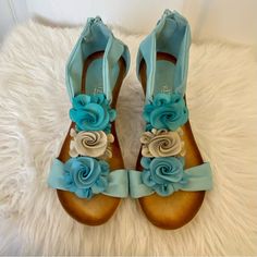 Beautiful Patrizia Harlequin Flower Turquoise And Taupe Sandals Shoes Size 36 European/Size 6 Us 3d Flowers In Turquoise And Taupe 2.5 Inch Wedge Heel In Brand New Condition - Pre-Owned But Never Worn Tags: Turquoise Sandals, 3d Flower Sandals, Wedge Sandals, Women's Sandals, Vacation, Cruise, Date Night, Resort Wear Turquoise Synthetic Sandals For Spring, Turquoise Wedge Heel Sandals For Beach, Turquoise Synthetic Sandals With Round Toe, Turquoise Round Toe Synthetic Sandals, Turquoise Round Toe Heels For Spring, Turquoise Open Toe Heels For Spring, Spring Turquoise Open Toe Heels, Turquoise Round Toe Heels For Summer, Flower Turquoise