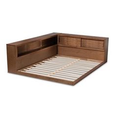 the bed frame is made from wood and has no mattress