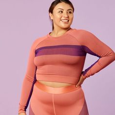 Fabletics | Tory Cropped Seamless Long-Sleeve Top Size: Large (Model Is Wearing A Large And Is 5’7”) Condition: Nwt Color: Hot Peach/Royal Purple Seamless Free Yourself In Our Second-Skin Seamless Fabric Styles Made With Our Lightest Compression! Designedi To Be Flexible, Breathable And Lightweight, This Lounge-Worthy Material Takes You From Studio Sessions To Sunday Strolls. Sporty Purple Seamless Activewear, Pink Long Sleeve Seamless Top, Purple Sportswear Top For Workout, Purple Long Sleeve Athleisure Activewear, High Stretch Seamless Purple Tops, Pink Long Sleeve Activewear For Light Exercise, Pink Long Sleeve Activewear For Workout, Purple Long Sleeve Activewear For Gym, Purple Seamless Activewear For Light Exercise