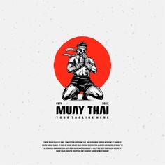 the logo for muay thai cuisine, featuring a man holding a knife in his hand