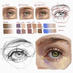 an image of different types of eyes and how to draw them with colored pencils