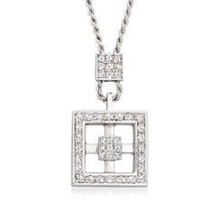 Ross-Simons - C. 2000 Vintage .65ct t. w. Diamond Square Pendant Necklace. 19". C. 2000. Presented by our Estate collection, this stunning necklace boasts a contemporary design that can be worn to any event your busy life presents. The square pendant features window-like sections, created by sleek .65 ct. t. w. round brilliant-cut diamond-studded lines. Crafted in 18kt white gold. Suspends from a rope chain. Lobster clasp, diamond square pendant necklace. Exclusive, one-of-a-kind Estate Jewelry. Modern Necklace With Pave Setting For Anniversary, White Diamond Necklace With Square Pendant, White Square Pendant Necklace With Diamond Cut, Luxury Diamond Cut Square Pendant Necklace, Luxury Diamond White Square Pendant Necklace, Luxury Sterling Silver Diamond Necklace With Square Pendant, White Diamond-cut Square Pendant Jewelry, Square Pendant Necklace, Art Jewelry Design