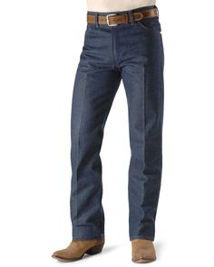 Wrangler 13MWZ Cowboy Cut Rigid Original Fit Jeans - 38" & 40" Tall Inseams, Indigo Rugged Cotton Jeans With Standard Cut, Rugged Cotton Jeans With Belt Loops, Rugged Dark Wash Cotton Bottoms, Rugged Denim Blue Cotton Bottoms, Wrangler 13mwz, Wrangler Cowboy Cut, Men Jeans Pants, Western Jeans, Raw Denim