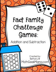 the fact family challenge game for addition and subtraction with dices on it