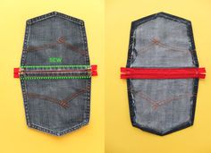 two images side by side, one showing the back and sides of a pair of jeans