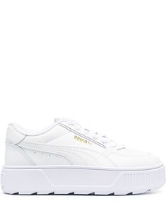 optical white gold-tone logo lettering logo at the sole perforated detailing round toe front lace-up fastening branded insole platform sole chunky rubber sole White Puma, Sneakers Puma, Lettering Logo, Puma Sneakers, Chunky Sneakers, Puma Platform Sneakers, Platform Sneakers, Letter Logo, White Sneakers