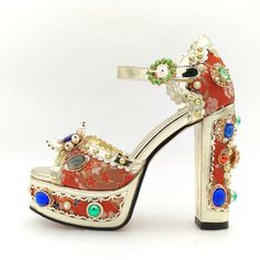 Wedding Shoes Platform, Wedding High Heels, Party High Heels, Pearl Sandals, Crystal Embroidery, Rhinestone High Heels, Leather Wedding, Bling Shoes, Rhinestone Sandals