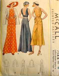 1920s Beach Pajamas McCalls Pattern Beach Pyjamas, Beach Pajamas, Vintage Beachwear, Jumpsuit Pattern Sewing, Vintage Night, Patron Vintage