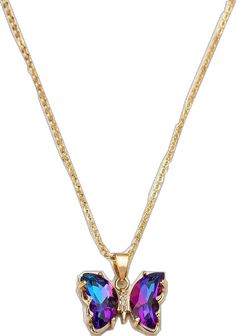 Gold Metal Butterfly Necklace, Gold Crystal Butterfly Jewelry, Gold Butterfly-shaped Crystal Jewelry, Aurora Borealis Crystal, Crystal Butterfly, Butterfly Pendant Necklace, Necklace Online, Butterfly Pendant, Aurora Borealis