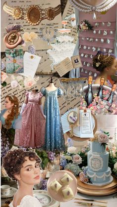 the collage shows many different types of clothing and accessories, including necklaces, dresses,