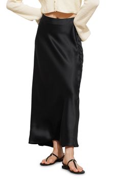 Elevate your ensemble in this high-waisted skirt crafted from a silky satin in a drapey maxi silhouette. 36" length (size 4US) Hidden side-zip closure 68% acetate, 32% viscose Dry clean or machine wash, dry flat Imported Satin Maxi Skirt, Satin Maxi, Dark Black, Side Zip, High Waisted Skirt, Maxi Skirt, Dry Clean, Nordstrom, High Waisted