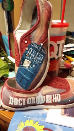 Doctor Who Painted Canvas Shoes by SlinkyInk.deviantart.com on @deviantART Dr Who Paintings, Hand-painted Canvas Shoes With Round Toe, Horror Painted Shoes, Doctor Who Art Paintings, Doctor Who Converse, Painted Canvas Shoes, Hand Painted Shoes, Painted Canvas