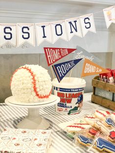 a table topped with cake and dessert items