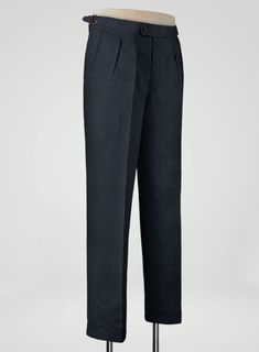 Classic luxury doesn't come any better than our well-tailored Dark Blue Linen Highland Trousers. Crafted from linen, the pants are the pinnacle of laid-back summer style, as linen is breathable and keeps you all aired out.    Look Includes    Dark Blue  Linen  Fabric  Cross Pocket  Forward 2 Pleats  Side Tabs (No Loops)- Arrow Shape  Bottom Cuff (1.5")  Two Welted Back Pockets on Trousers   You can change the look during customization if required.   Lining: Viscose, Dry Clean. Classic Semi-formal Linen Dress Pants, Classic Linen Dress Pants For Semi-formal Occasions, Classic Formal Linen Dress Pants, Classic Linen Dress Pants For Formal Occasions, Classic Semi-formal Linen Bottoms, Classic Linen Bottoms For Semi-formal Occasions, Semi-formal Straight Leg Linen Pants, Classic Linen Dress Pants For Business, Formal Linen Dress Pants With Pockets