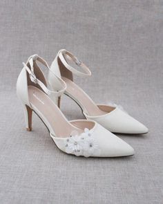 Ivory Satin Heel with Floral Detail Receptionist Desk, Glitter Heels, Satin Heels, Block Heel Sandals, Dress Sandals, Block Heels Sandal, Heel Sandals, Formal Wear, Shoe Collection