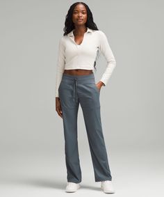 Easy, Comfortable, And Never Clingy, These Pants Are In Our After-Practice Hall Of Fame. Designed For Casual. Classic Fit Is An Easy Fit That Floats Away From Your Body:31.5" Inseam, Intended To Sit Below Ankle For Heights Of 55"-58". Waistband Drawcord Helps You Customize The Fit. Hand Pockets With Hidden Pocket For Small Items. Hem Drawcords Let You Adjust Your Look. | Dance Studio Mid-Rise Pant Regular Quick Getaway, Lightweight Pants, Hidden Pocket, Dance Studio, The Dance, Womens Sweatpants, Hall Of Fame, Small Items, Women's Pants