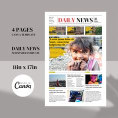 the daily news is displayed in front of a gray background with an image of a child