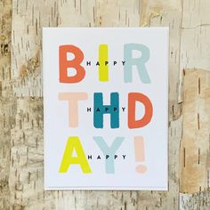 a happy birthday card with the words birdy happy on it's front and back