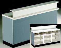 an image of a white shelf with drawers