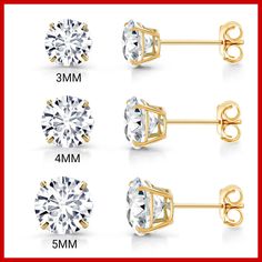 Elevate your style with these timeless 14K yellow gold CZ stud earrings. Featuring dazzling cubic zirconia stones, they offer the look of luxury at an affordable price. Crafted from hypoallergenic 14K gold, they are perfect for sensitive ears and comfortable for all-day wear. Their simple yet elegant design makes them suitable for both everyday outfits and special occasions. Whether you're treating yourself or looking for the perfect gift for a loved one, these gold CZ studs are a versatile addi Yellow Gold Diamond Earrings With Vs Clarity, Gold Diamond Earrings With Vvs Clarity For Formal Events, Yellow Gold Diamond Earrings With Vs Clarity For Anniversary, Gold Vvs Clarity Diamond Earrings, 14k White Gold Earrings With Vs Clarity, Vs Clarity Yellow Gold Diamond Earrings, Gold Round Earrings With Prong Setting, Gold Brilliant Cut Earrings, Gold Round Brilliant Cut Earrings