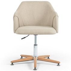 a beige office chair with wheels on an isolated white background, viewed from the front