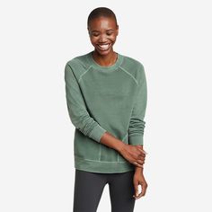 Women's Mineral Wash Terry Crew Sweatshirt | Eddie Bauer Comfortable Sports Tops For Fall, Outdoor Cotton Sportswear Sweatshirt, Cotton Athleisure Tops For Outdoor, Solid Color Relaxed Fit Sweatshirt For Outdoor, Athleisure Cotton Sweatshirt With Raglan Sleeves, Cotton Athleisure Sweatshirt With Raglan Sleeves, Casual Midweight Crew Neck Top, Casual Organic Cotton Soft-washed Sweatshirt, Casual Cotton Sweatshirt For Outdoor