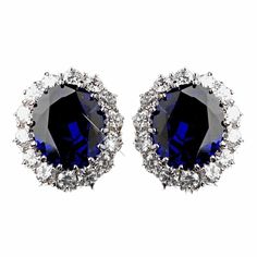 Kate Middleton Inspired Sapphire Blue Wedding Earrings Blue Round Bridal Earrings For Formal Occasions, Blue Halo Earrings For Formal Occasions, Elegant Sapphire Cluster Earrings For Formal Occasions, White Gold Sapphire Earrings For Wedding, Classic Sapphire Earrings For Wedding, Blue Sapphire Earrings Wedding, Party Cubic Zirconia Earrings With Halo Setting, Party Earrings With Halo Setting In Cubic Zirconia, Classic Sapphire Diamond Earrings For Wedding