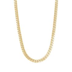 This flat wire Cuban curb chain is a time-honored jewelry staple spanning vintage-era fashion to modern style. Flat links form a rope profile exemplifying prestigious craftsmanship in 14K yellow gold. The 24-inch design is at home in our collection of mix-and-match chain necklaces. Wear boldly alone or dynamically layered with unique chain styles, lengths and metals. | Flat Wire Cuban Chain | 14K Yellow Gold, Necklace | Size 24" | Helzberg Diamonds Formal Necklaces With Curb Chain And Rectangular Links, Classic Yellow Gold Cuban Link Necklace With Adjustable Chain, Classic Formal Cuban Link Necklace With Figaro Chain, Classic Gold Link Herringbone Necklace, Classic Gold Herringbone Chain Necklace, Gold Classic Herringbone Link Necklace, Formal 14k Gold Curb Chain Necklace, Formal 14k Gold Cuban Link Necklace, Classic Cuban Link Necklace With Curb Chain For Anniversary