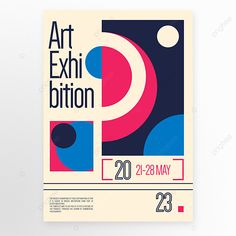 an art exhibition poster is displayed on a white background with blue, pink and purple circles