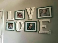 the wall is decorated with many different pictures and letters that spell out i love you