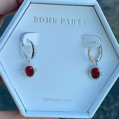 New, Unworn Earrings Featuring Natural Fusion Burmese Ruby On Rhodium Plating. Gold Drapes, Celebrities Earrings, Hollow Earrings, Wire Hoop Earrings, Burmese Ruby, Handmade Candy, Tory Burch Earrings, Brown Earrings, Evil Eye Earrings