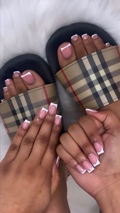 French Tips Mani Pedi, Matching Toes And Nails Set, Toe Nail Acrylic French Tip, Nails Acrylic Toes And Hands, French Tip Manicure And Pedicure, French Tip Matching Nails And Toes, French Tip Hands And Toes, Toe Nails And Nails Matching, Monthly Nail Ideas