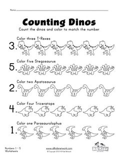 counting dinosaurs worksheet for kids to practice counting the numbers in order to make them count