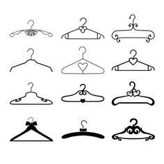 a set of black and white clothes hangers