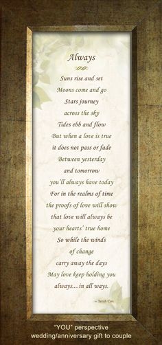 a wedding anniversary gift poem in a frame