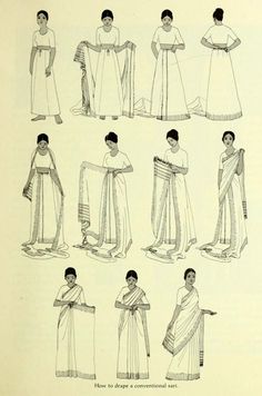 Illustrated: How to drape a conventional sari Diy Karneval, India Sari, Slides Outfit, Sari Dress, Look Retro, Fashion Vocabulary, Sari Blouse, Indian Sari, Old Fashion